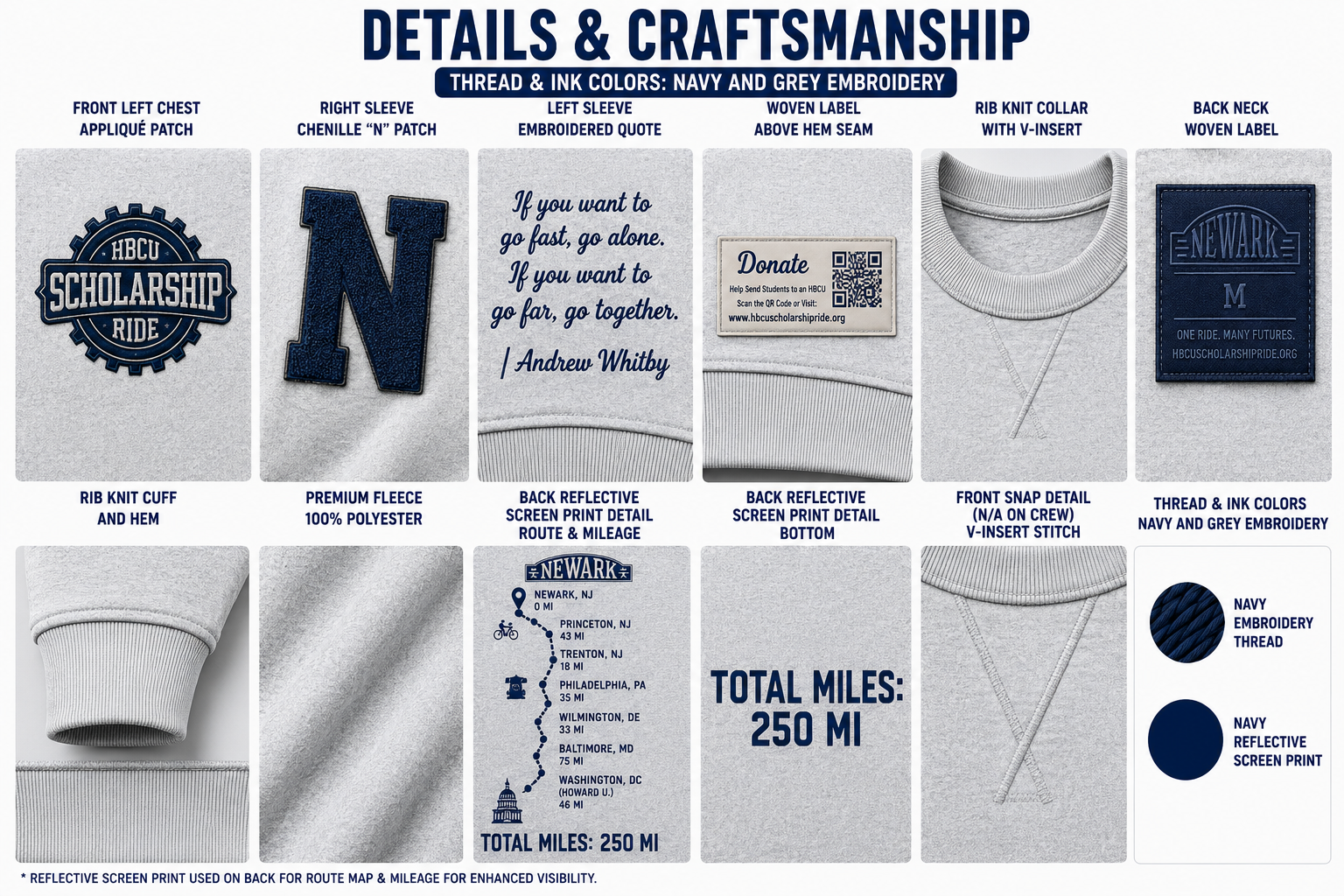 HBCU Scholarship Ride Map Crewneck with Reflective Printing