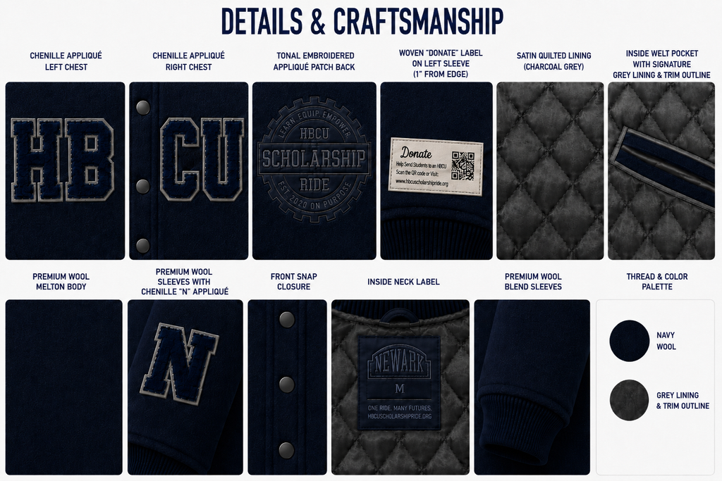 HBCU Scholarship Ride Wool Jacket with Gold Lining & Appliqué