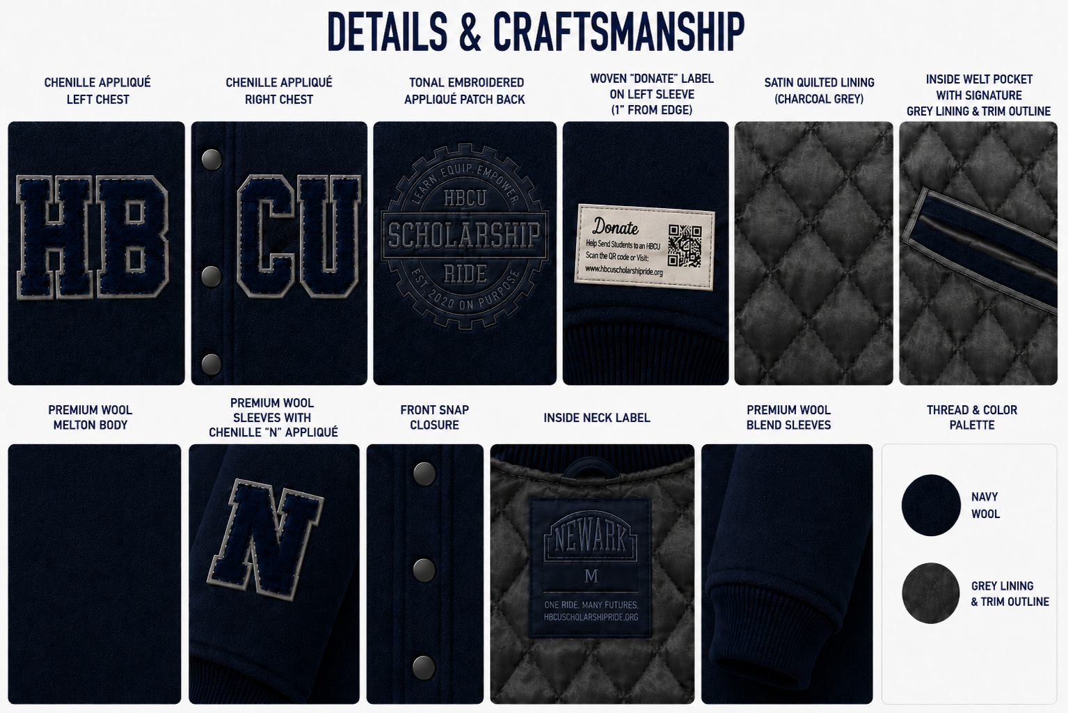 HBCU Scholarship Ride Wool Jacket with Gold Lining & Appliqué